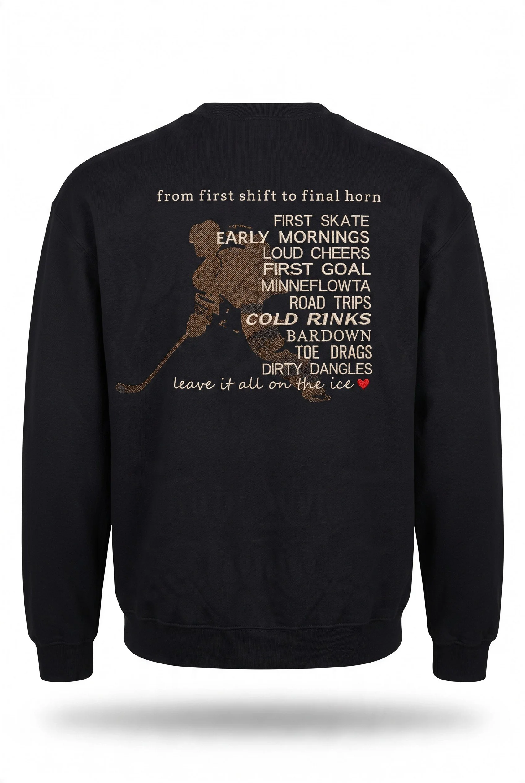 back of embroidered sweatshirt, hockey mom, hockey journey