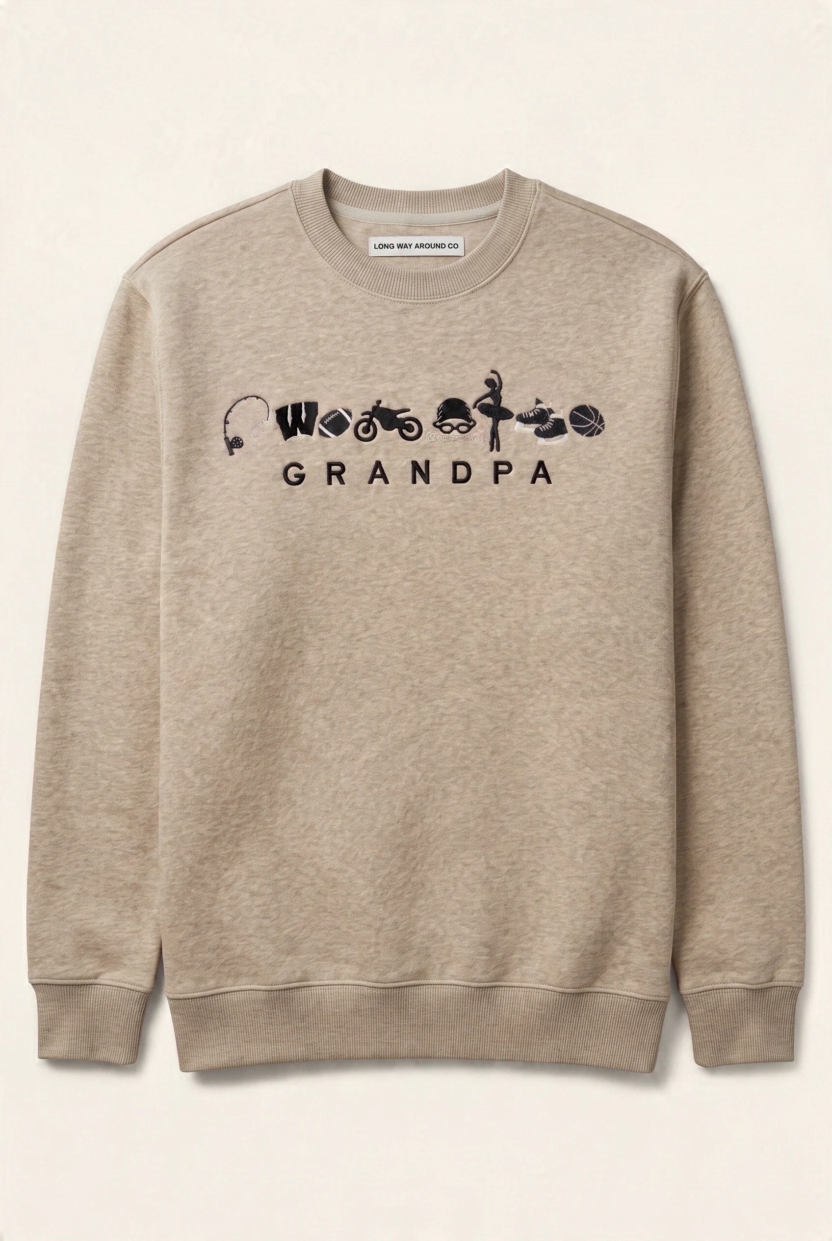 Custom embroidered sweatshirt, proud grandparent gift, showcasing a life well lived with little icons that make life uniquely yours.