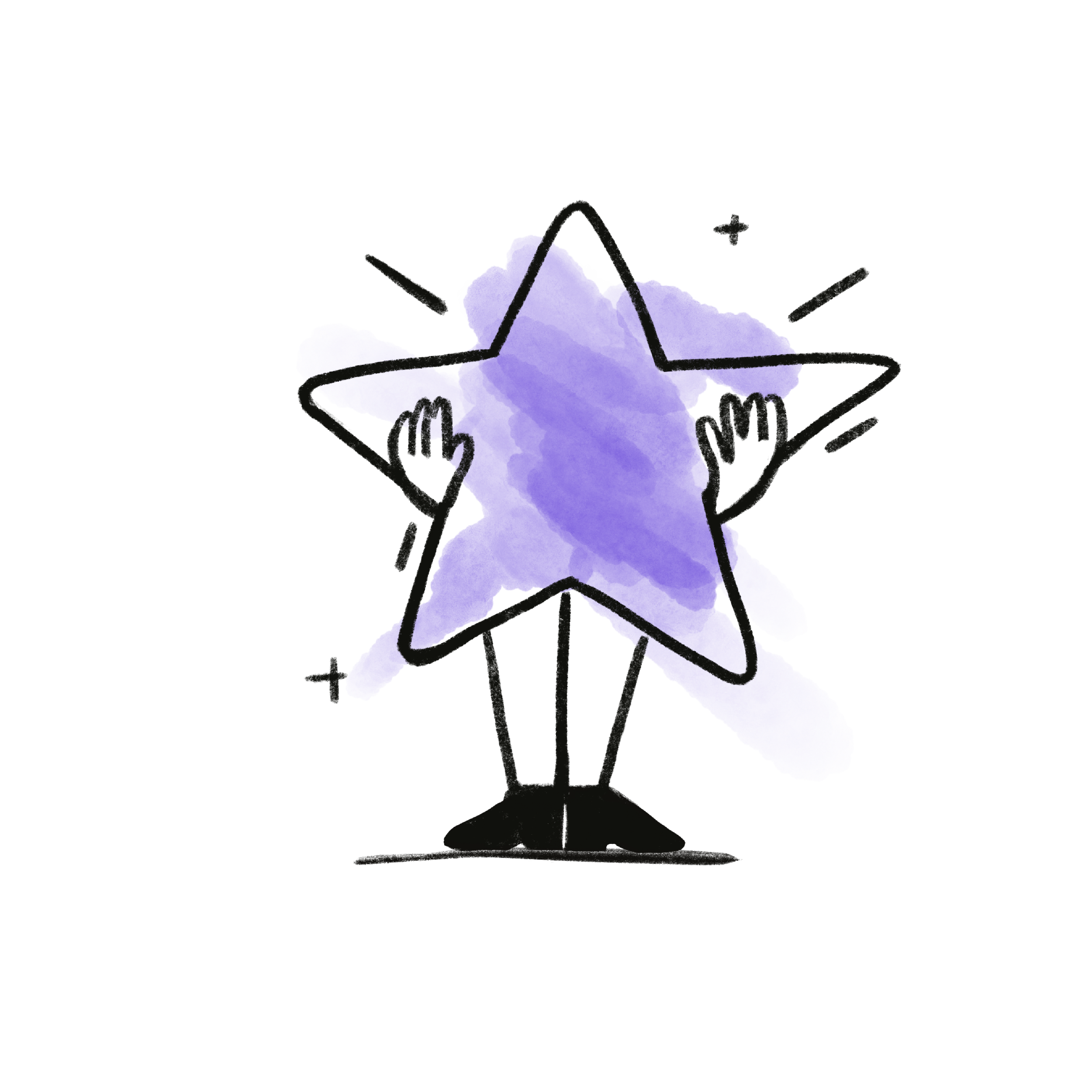 A blue star-shaped figure with arms and legs holding a large black outline star shape.