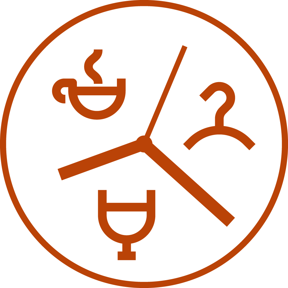 A clock with coffee and bar icons instead of numbers, indicating a blend of time, coffee culture, and nightlife.