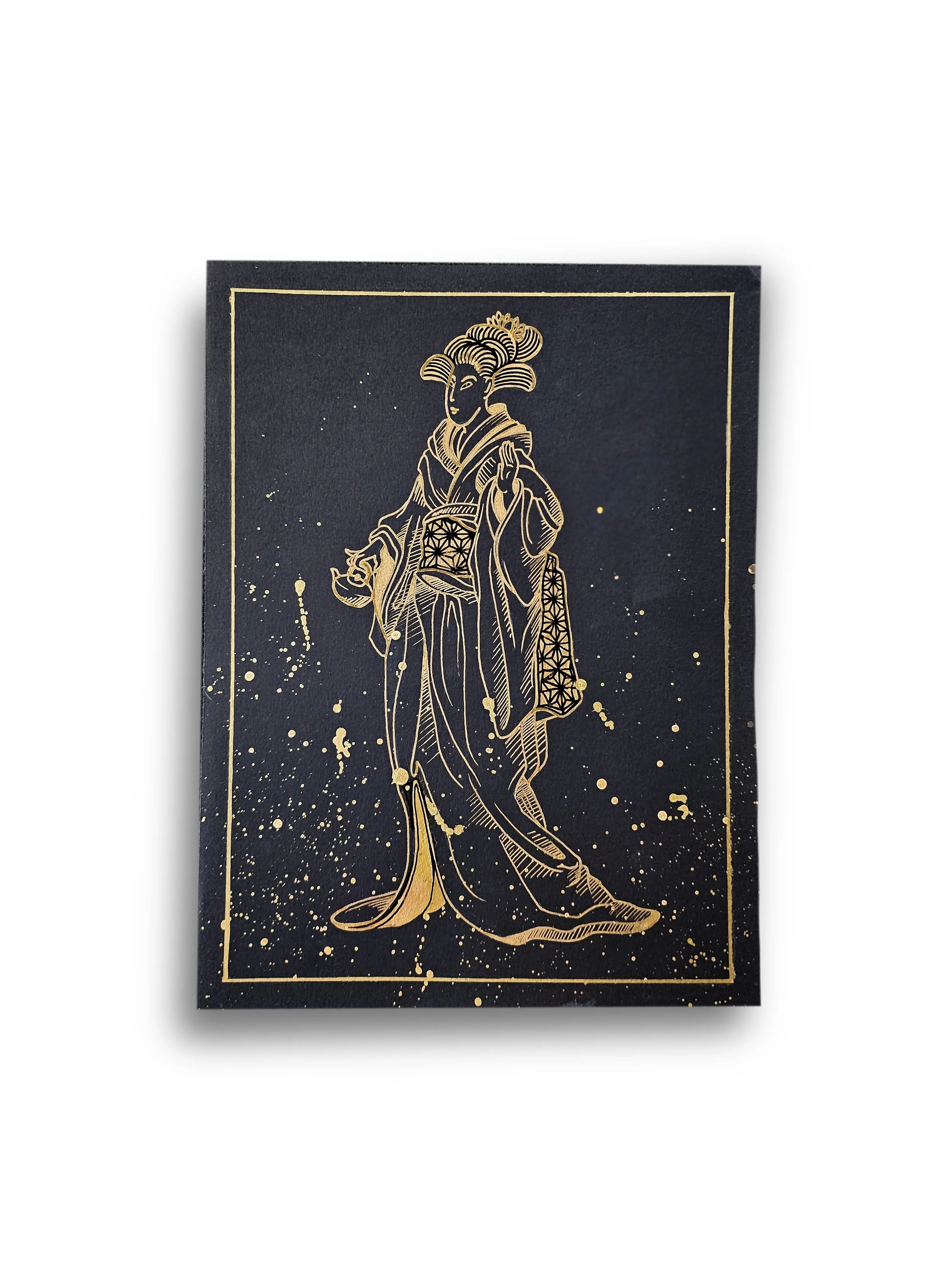 A Girl And Her Tea - Gold Painting