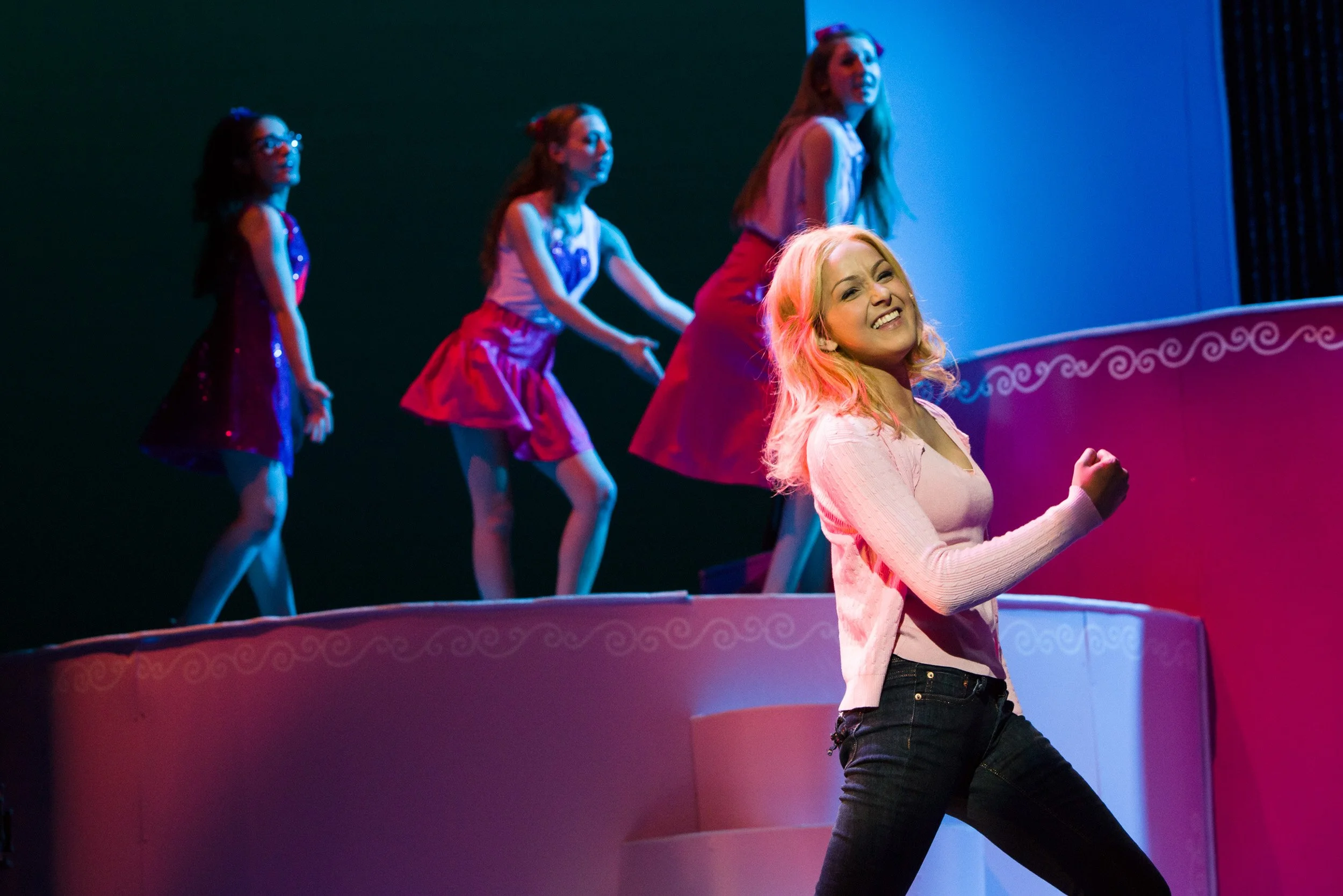 A high school actor performing in Legally Blonde musical at a Massachusetts independent school.