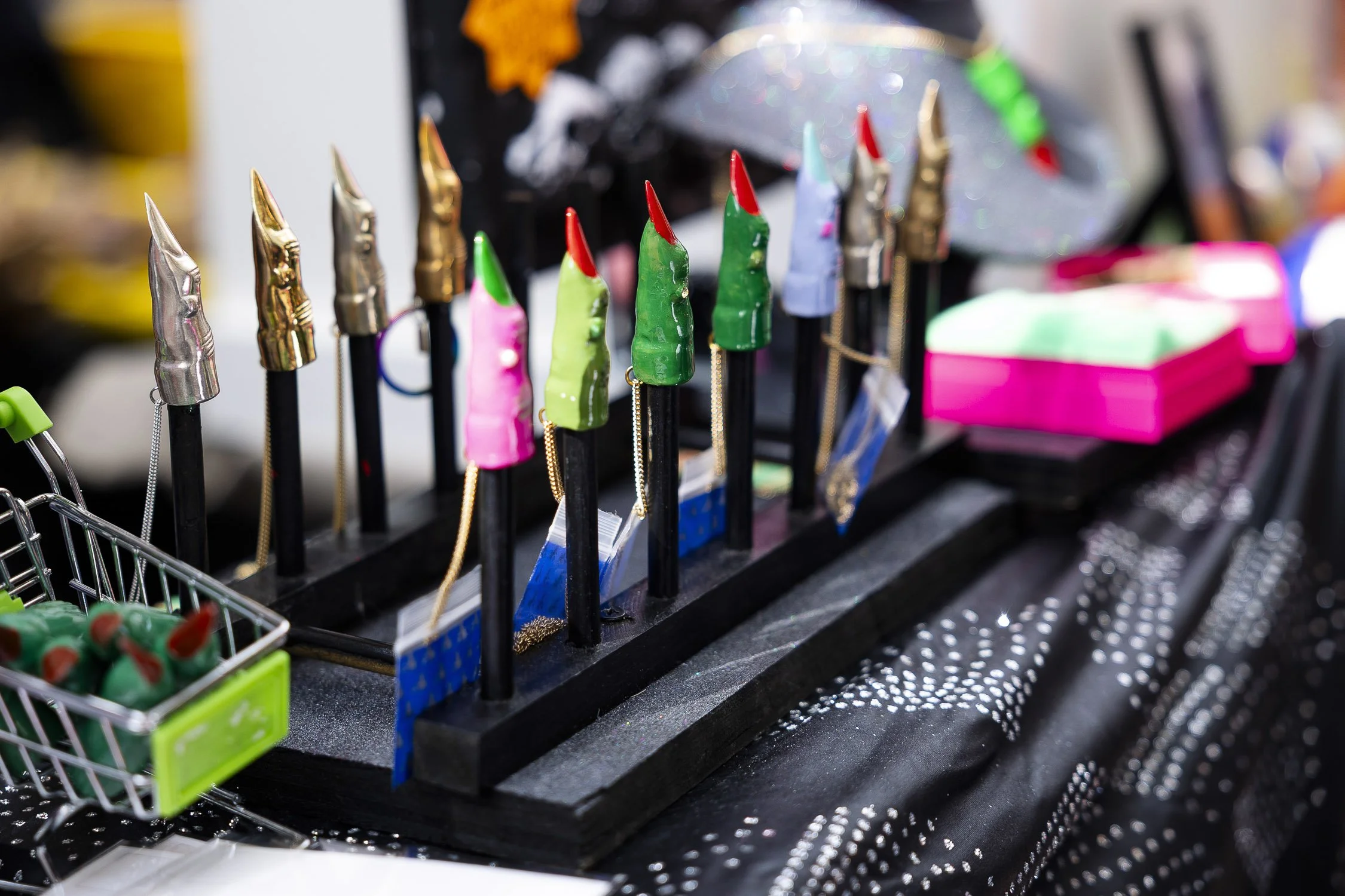 Decorative fingers with colorful handles on display at RISD Craft in Providence, Rhode Island.
