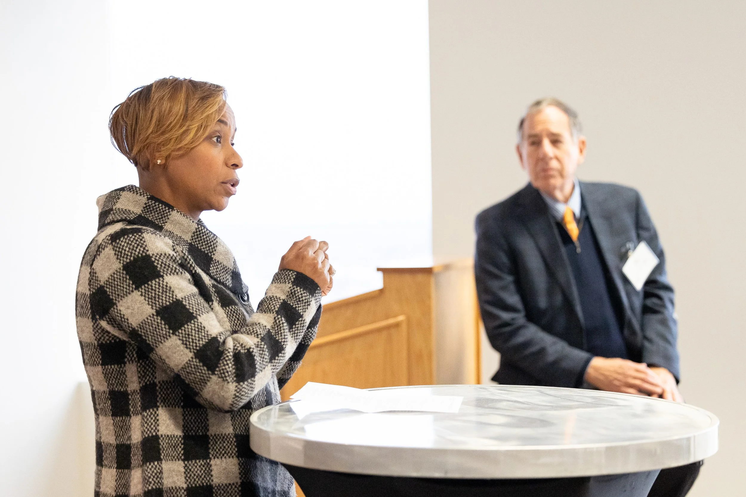 Andrea Campbell talking to audience at a Civic Action Project event in Boston.