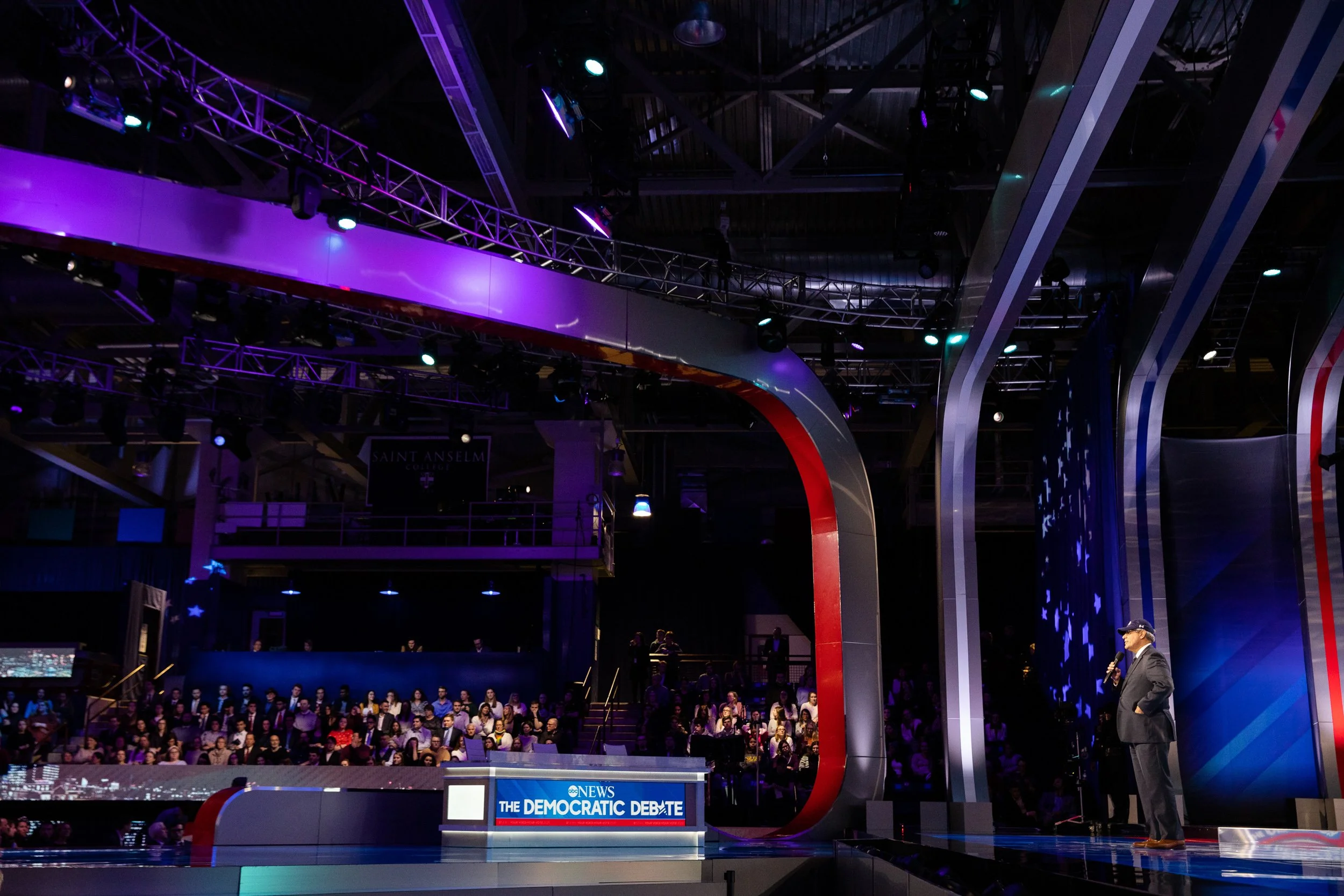 Stage set for democratic national debate in 2020 at Saint Anselm College.