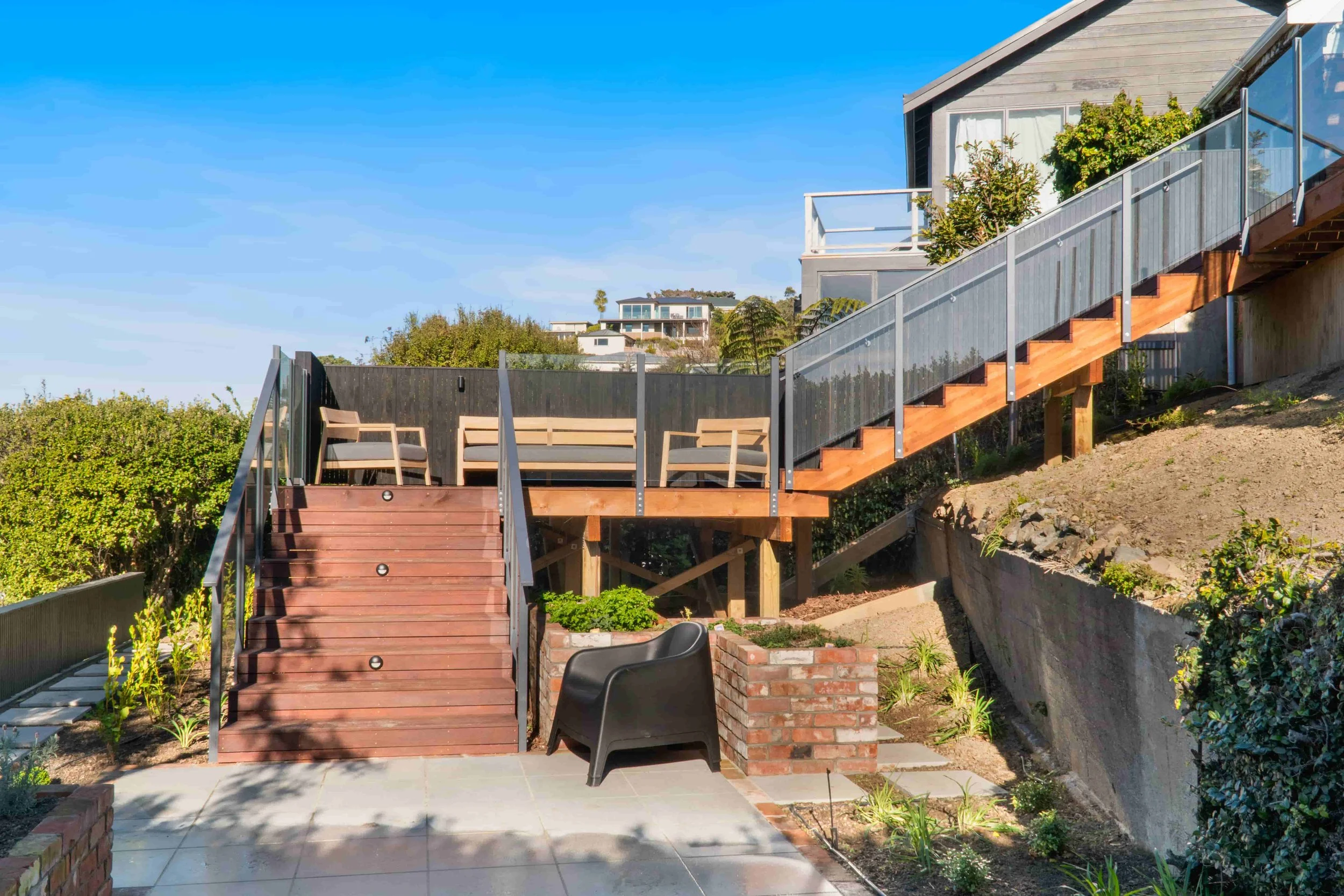 a beautiful outdoor landscape and deck in wellington