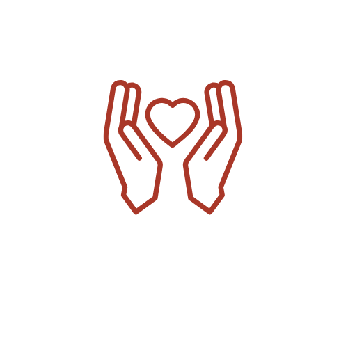 Outline of two hands holding a heart, with the text "Care for Each Other" above.