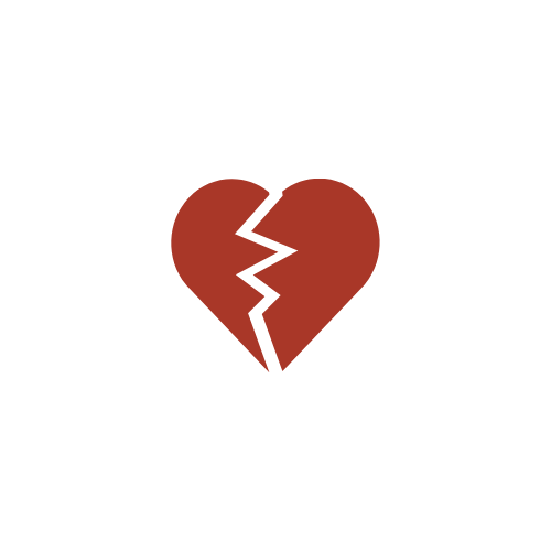 A black flag with a red broken heart symbol in the center.
