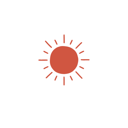 A black and white line drawing of a sun with radial lines around a solid circle in the center.