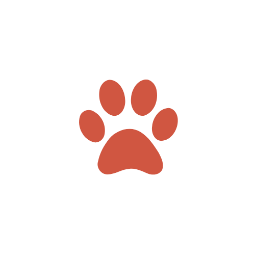 A stylized paw print with a large pad at the bottom and four smaller pads above it, all in a reddish-brown color, on a black background.
