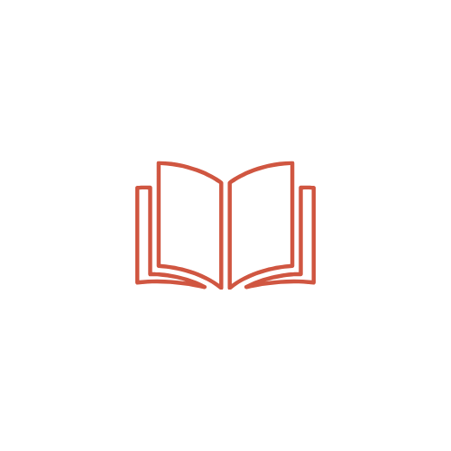 Outline of a pen, an open book, and a pencil on a black background.