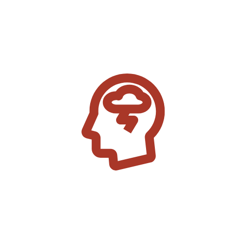 Outline of a human head with a brain inside, depicting mental health or psychology themes.