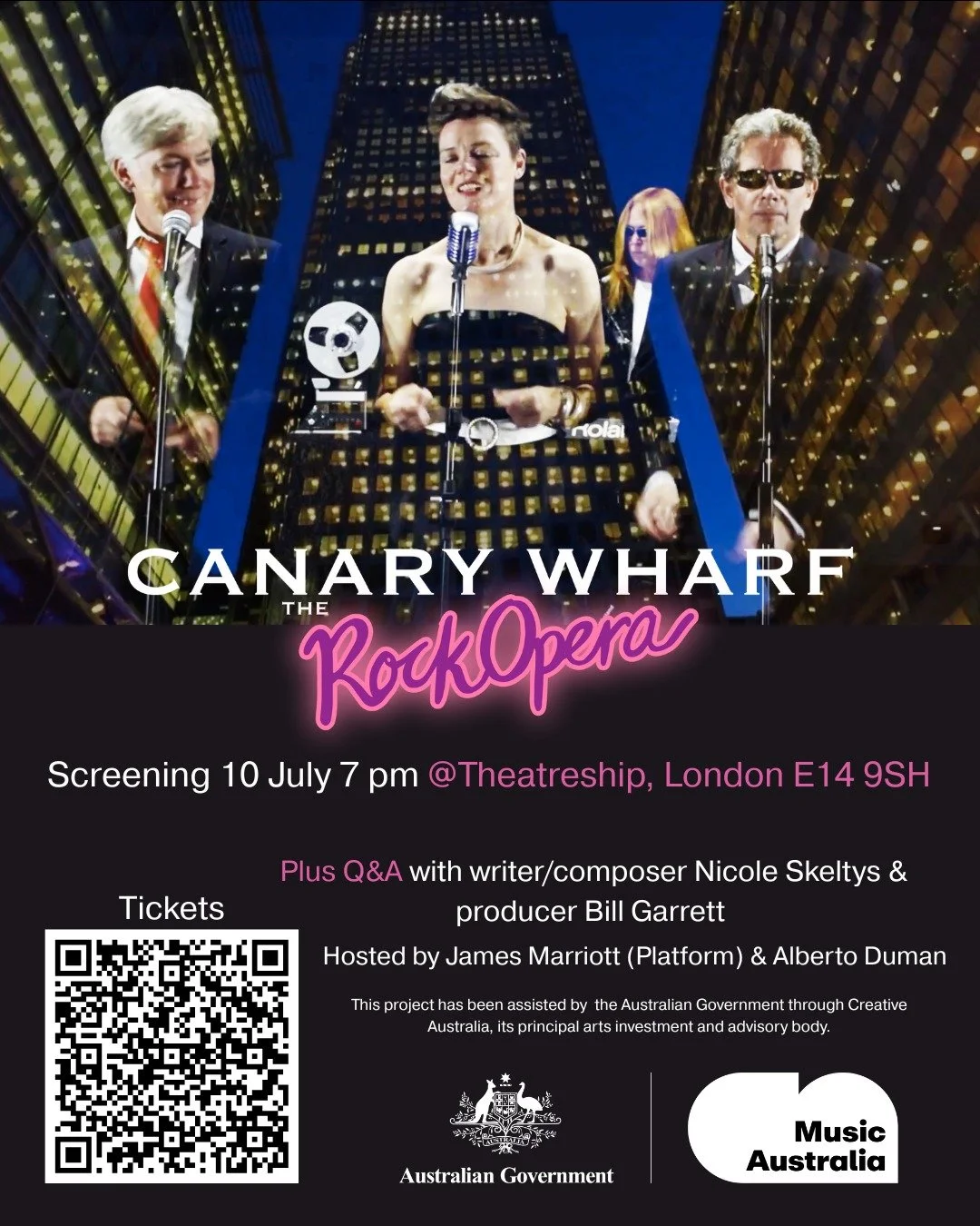 Just got back to the UK, looking forward to a summer of creative adventures! First up, a screening of the Canary Wharf: the Rock Opera film at the very cool @theatreship venue docked off Canary Wharf itself, on Thursday 10th July. Screening will be f