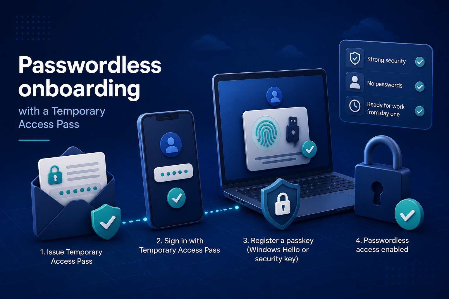 Passwordless onboarding with a Temporary Access Pass: day one without a password&nbsp;