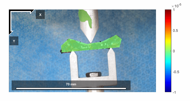 Experimental displacement (V) during rat femur stress test.