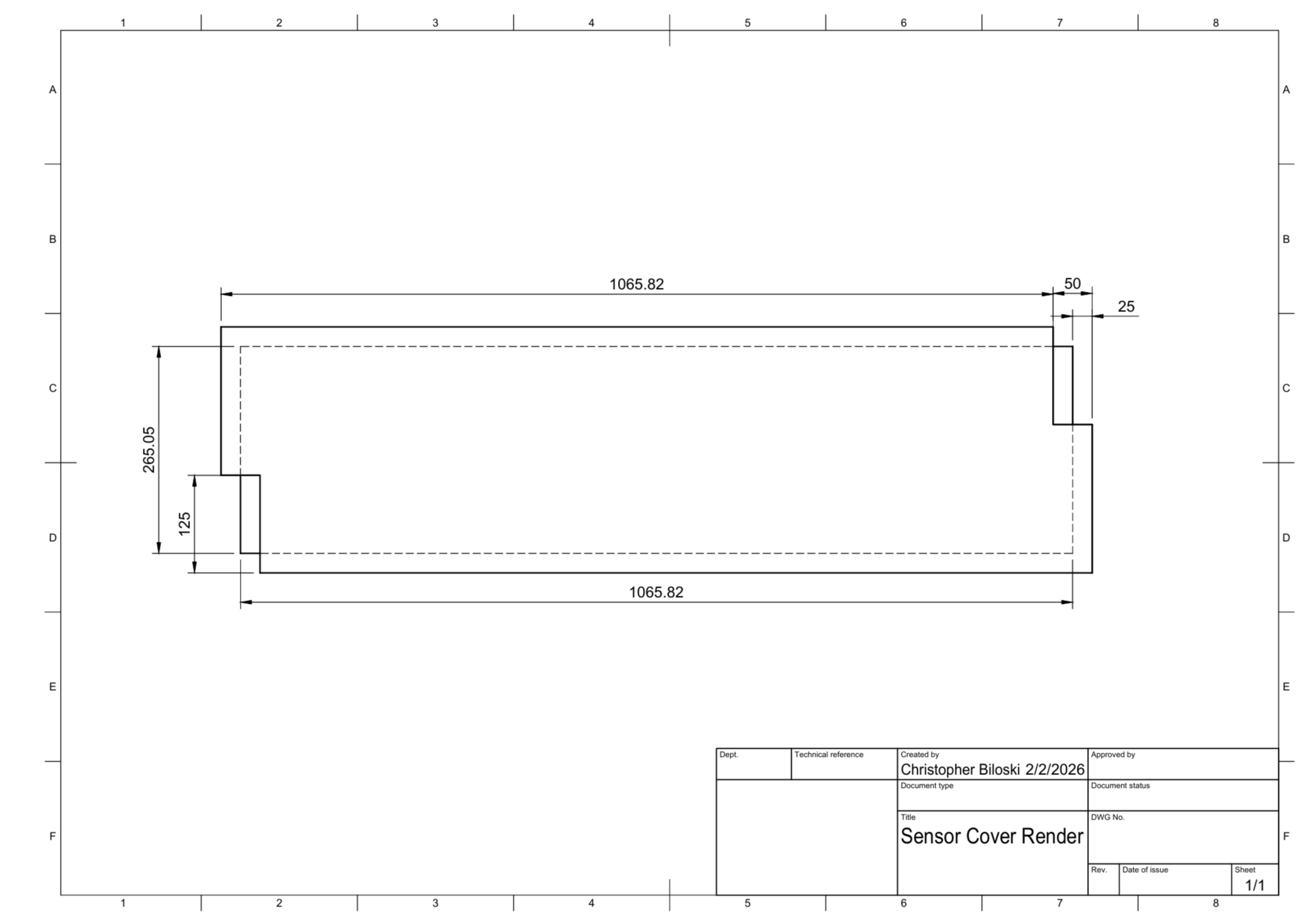 Technical drawing of the sensor cover.