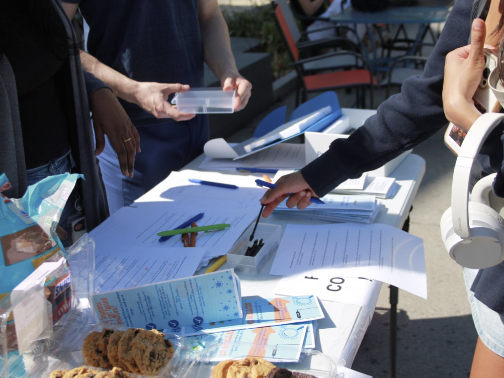 Tabling to get feedback on swab designs and educational media.