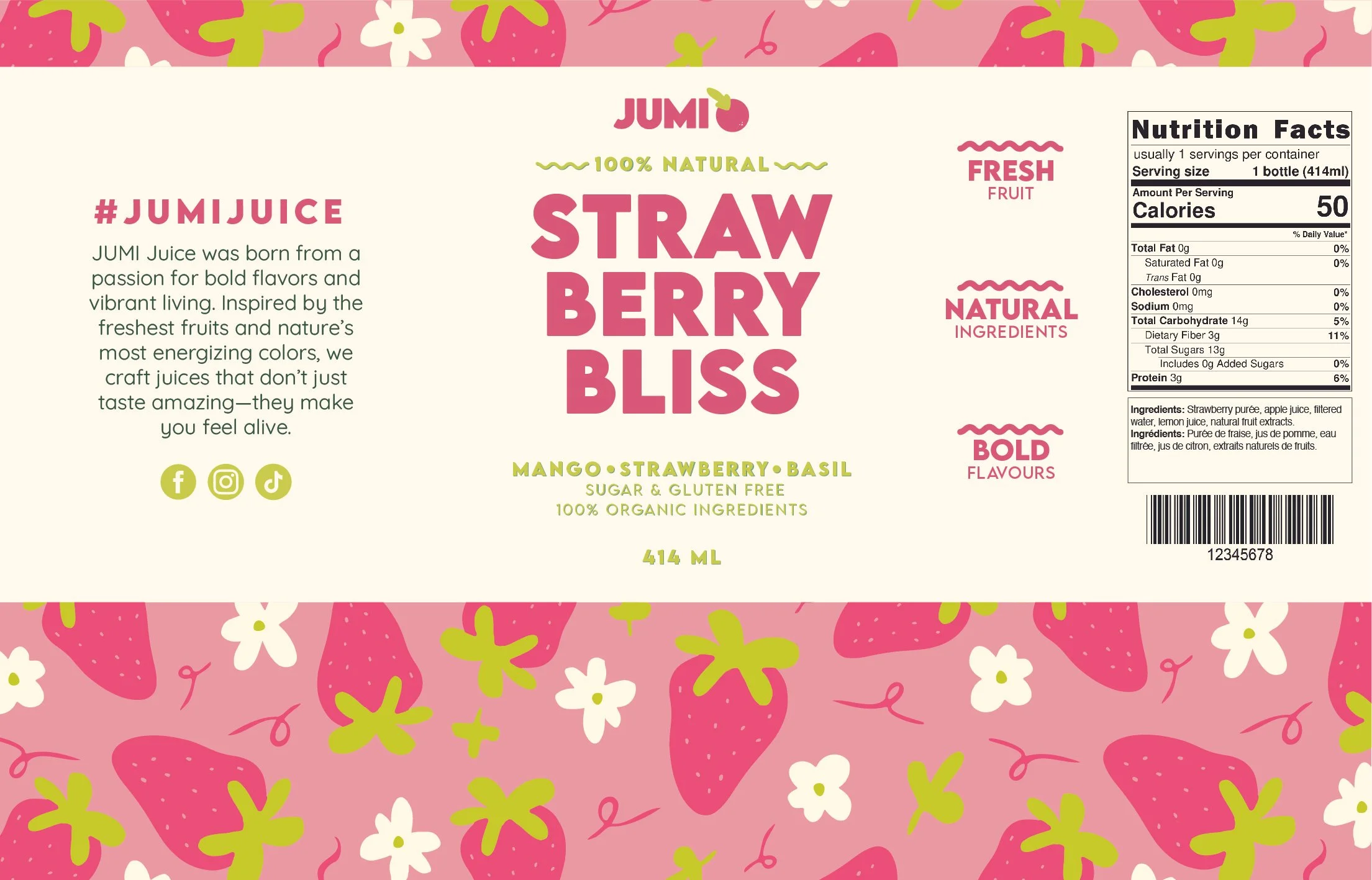 Strawberry Bliss juice label design