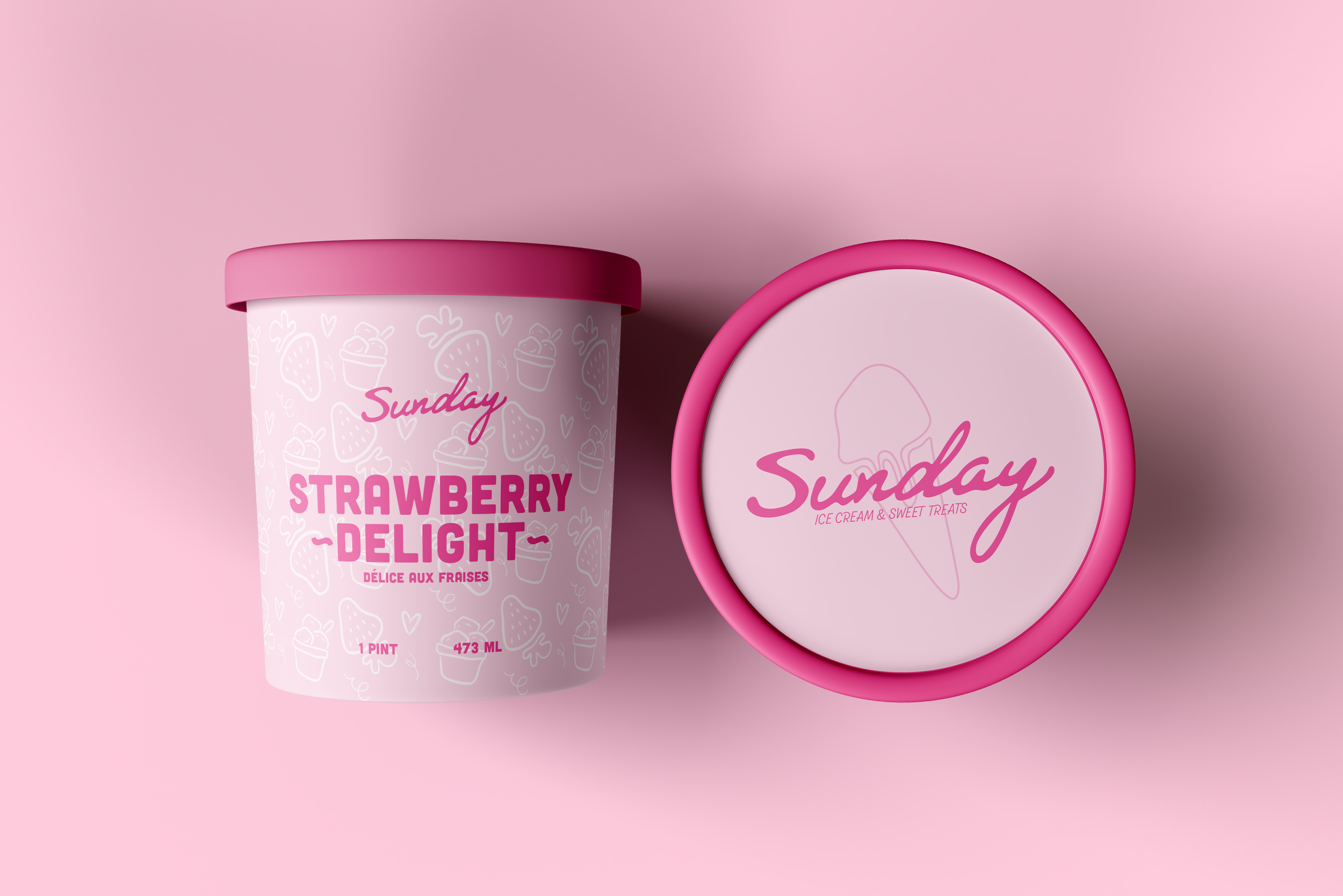 Sunday strawberry ice cream design.
