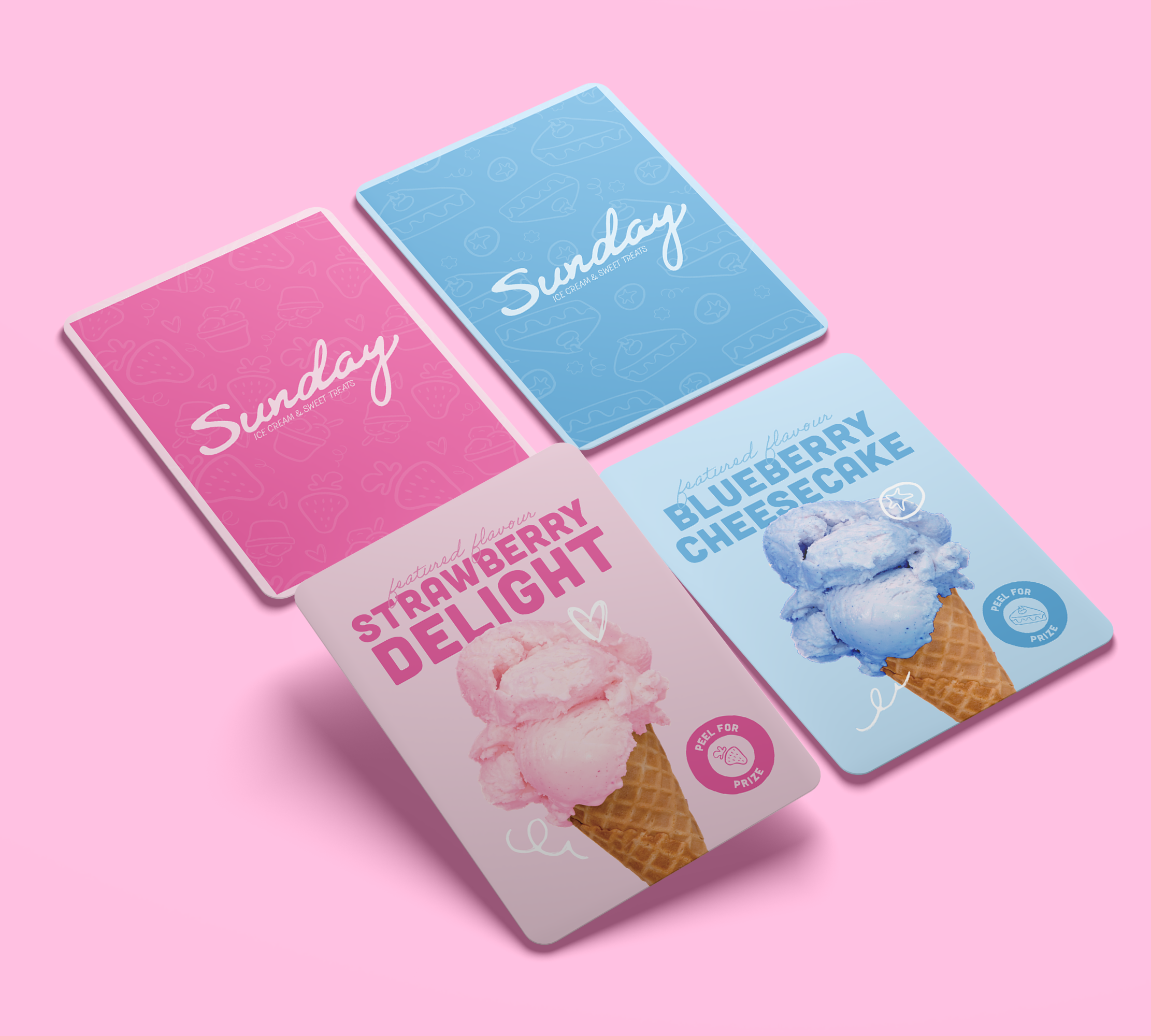 Strawberry Delight and Blueberry Cheesecake flavour trading cards