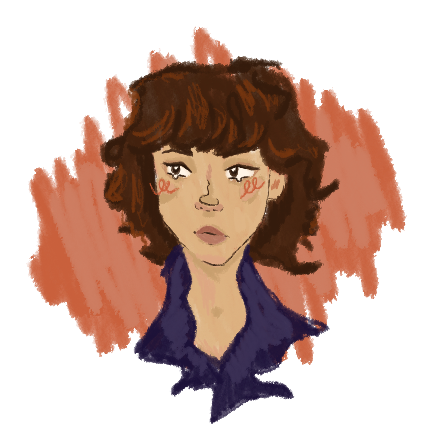 Illustration of a woman with short brown hair.