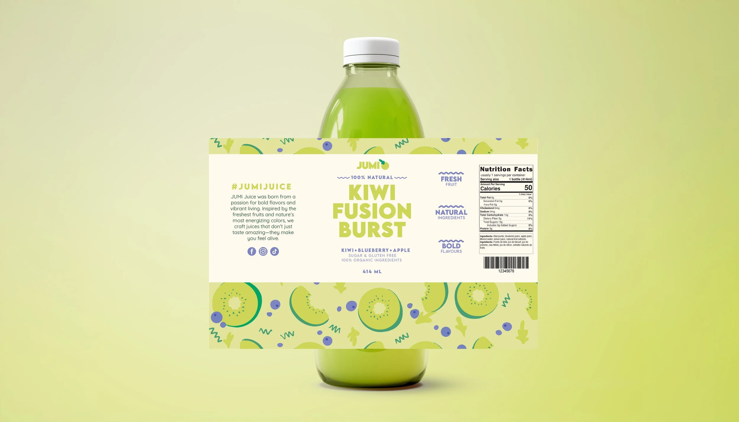 Kiwi Fusion Burst juice label mockup