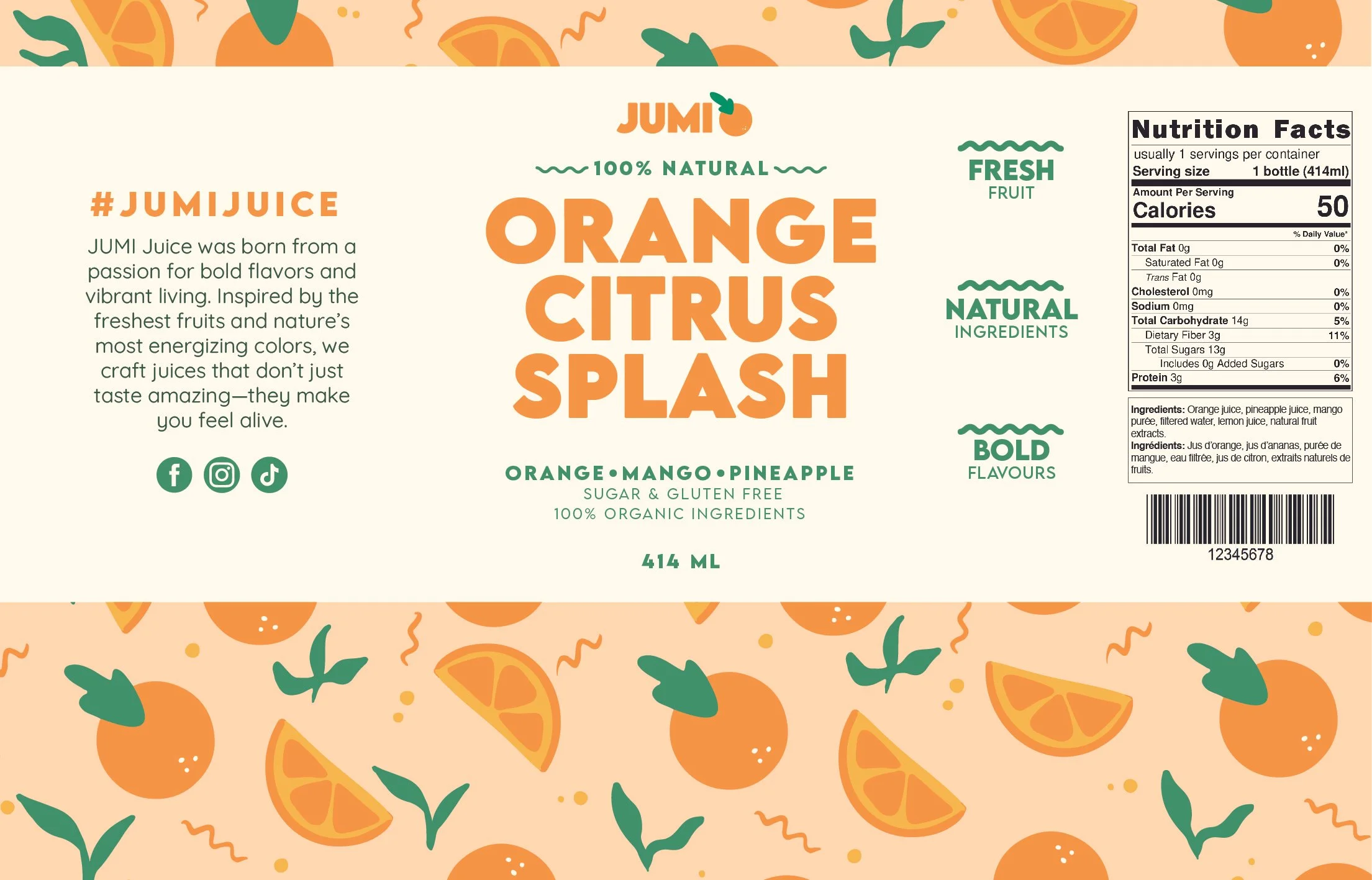 Orange Citrus Splash juice label design