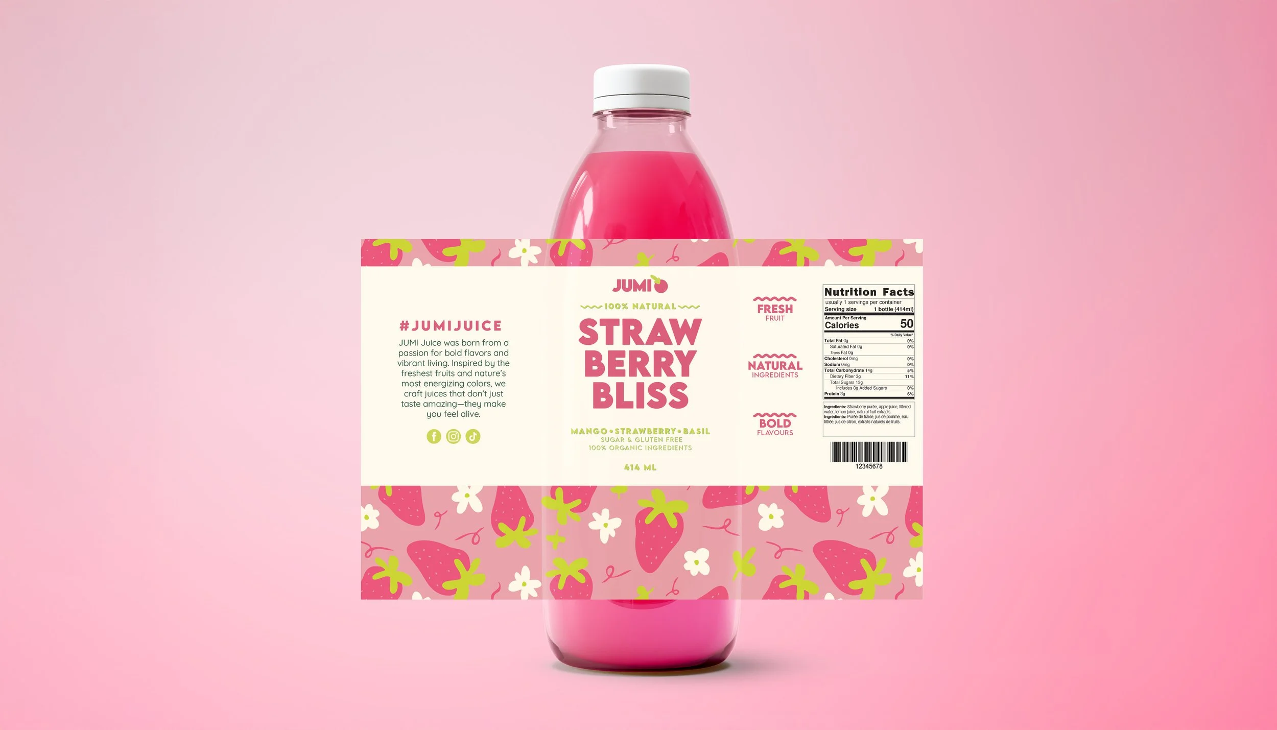 Strawberry Bliss juice label mockup