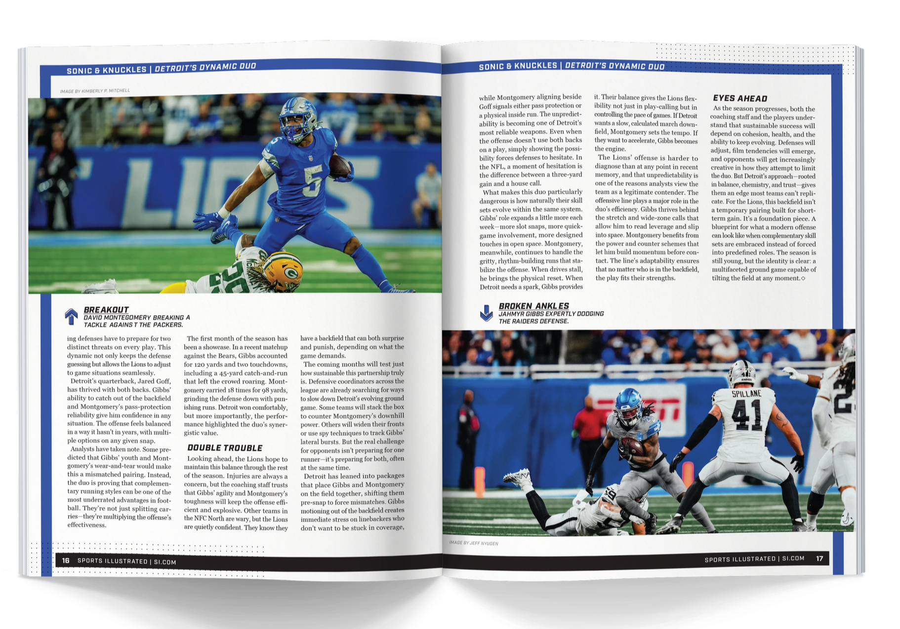 Mockup of the "Detroit Lions" story spread.