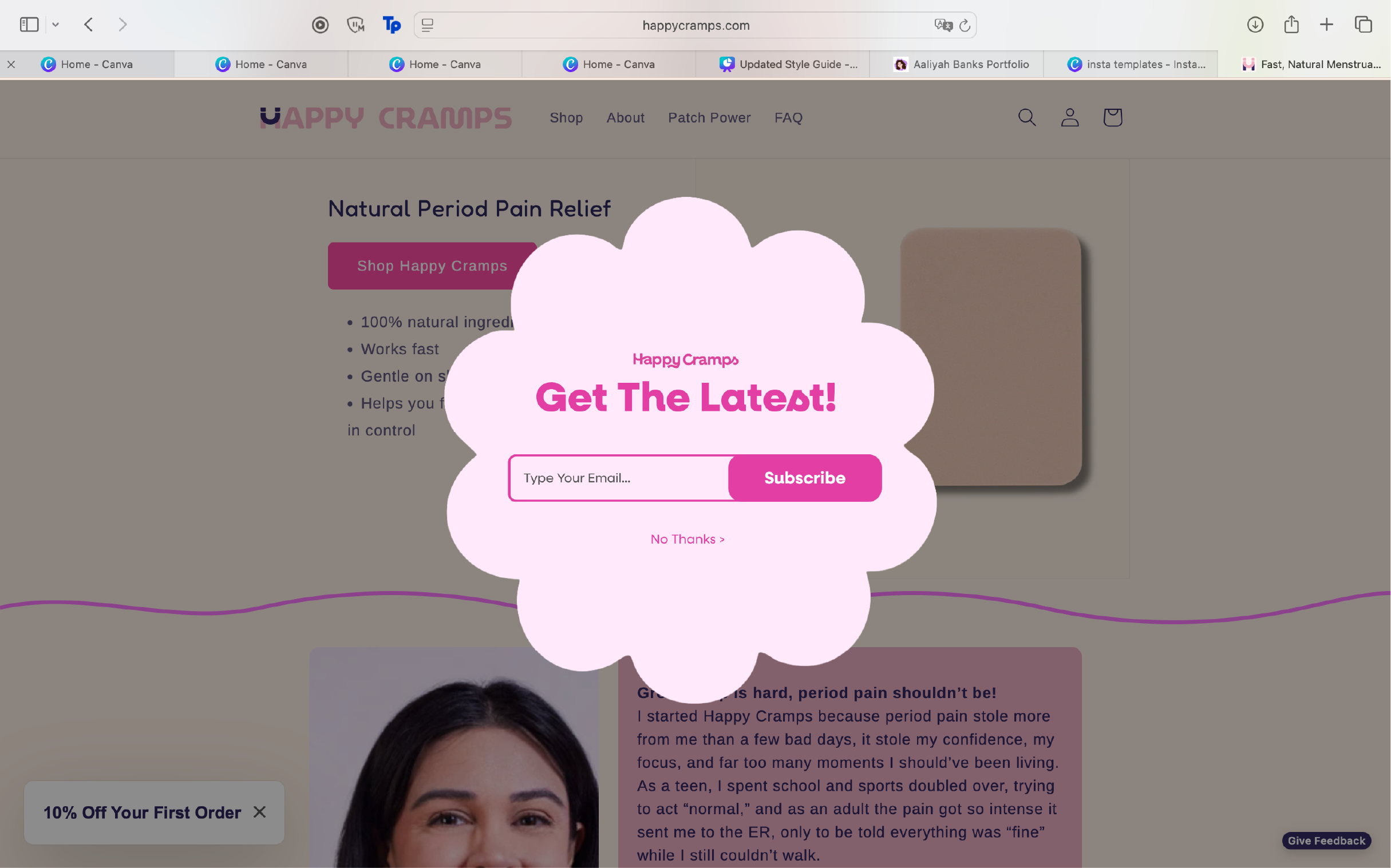 Happy Cramps Website Popup Design.