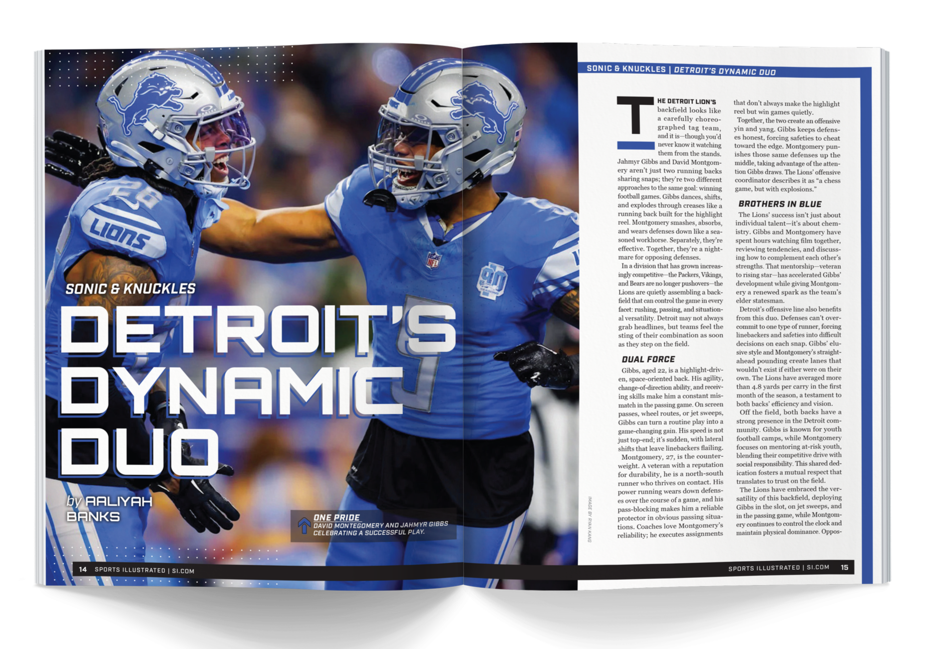 Mockup of the "Detroit Lions" story spread.