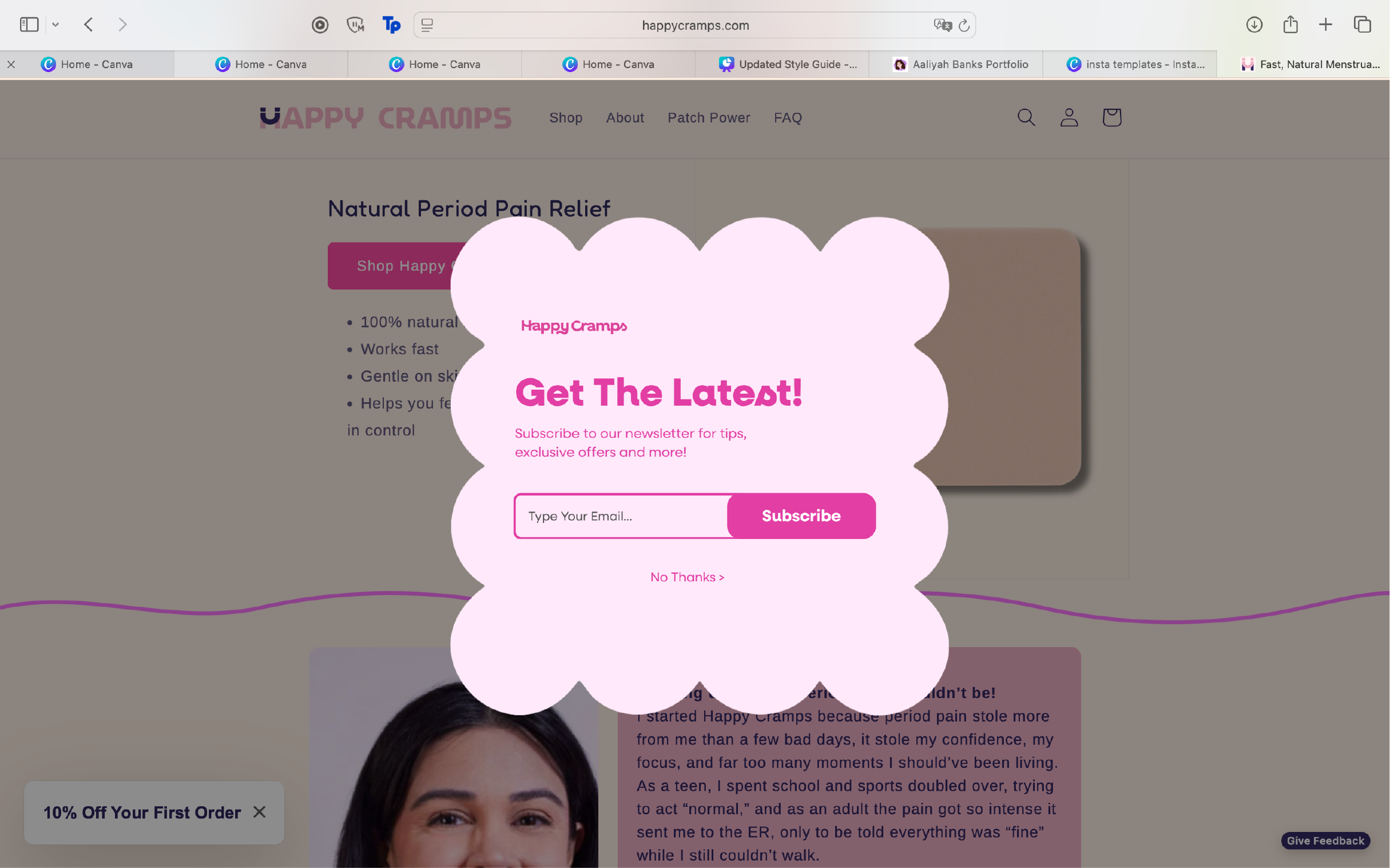 Happy Cramps Website Popup Design.