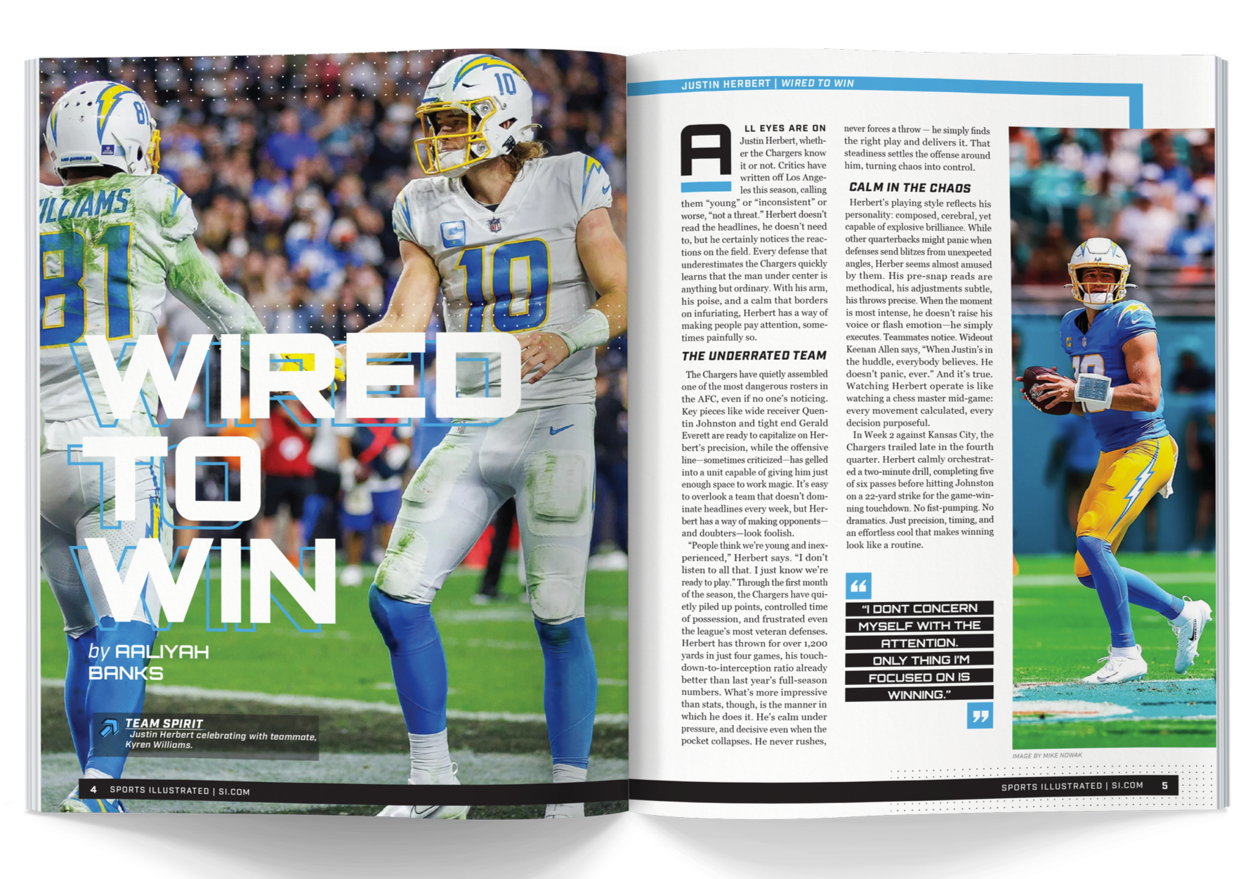 Mockup of the "Justin Herbert" story spread.
