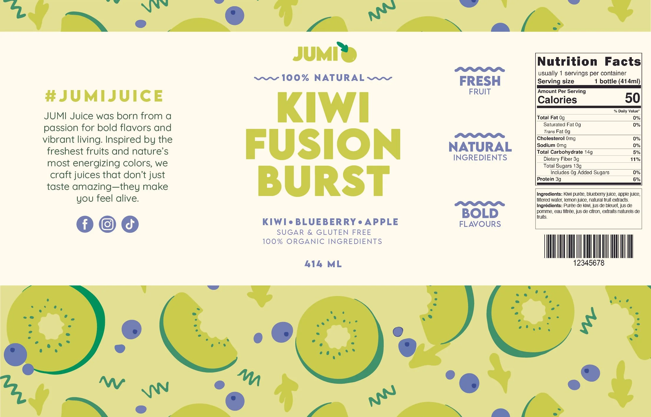 Kiwi Fusion Burst juice label design
