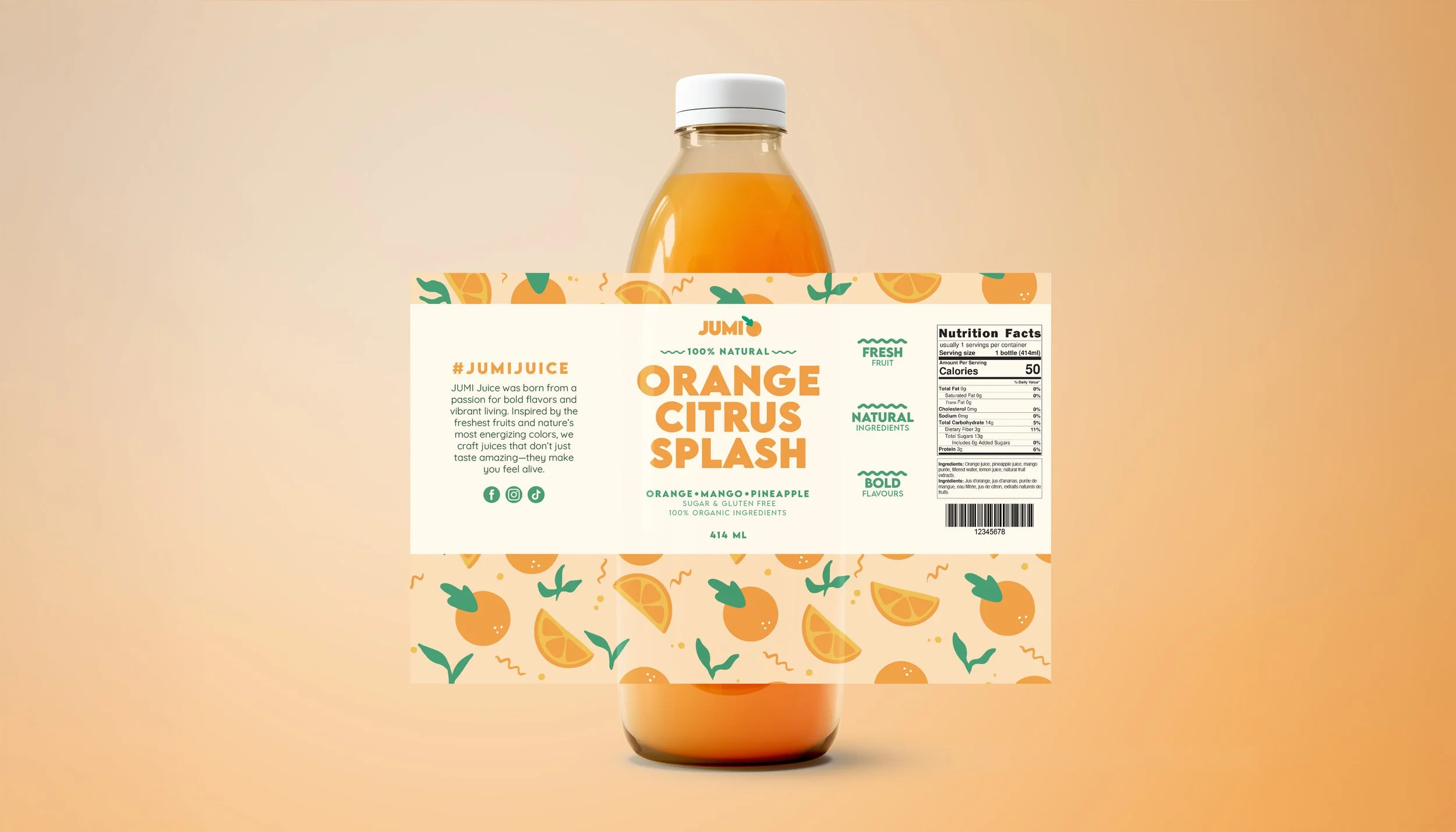 Orange Citrus Splash juice label mockup