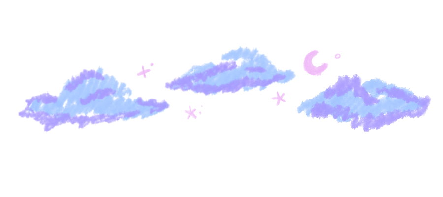 Three light purple clouds in a cartoon style floating in the sky.