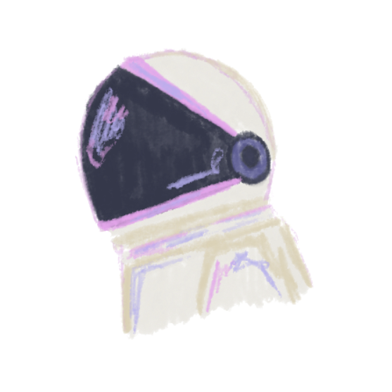 A cartoon astronaut in a white spacesuit with a black visor over the face.