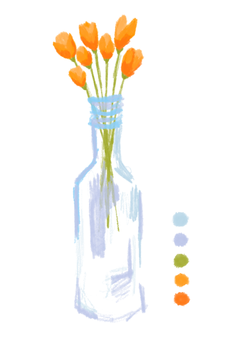 Sketch of tulips in a vase.