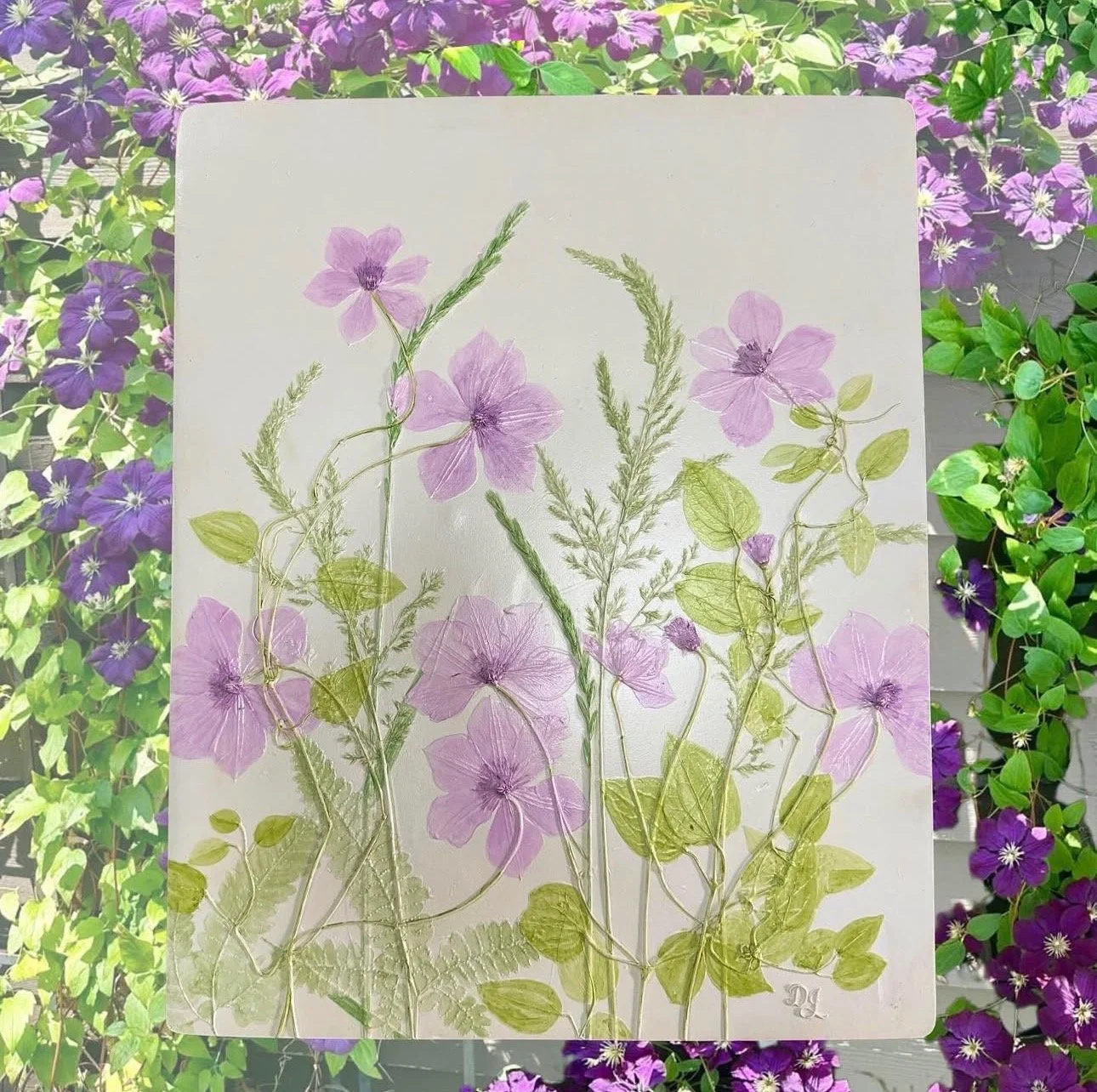 Botanical Plaster Art for sale with purple flowers