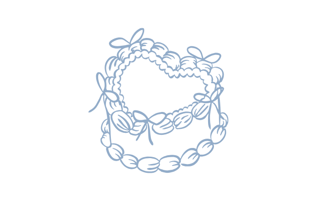 Outline of a heart shape and a circle, both decorated with bows and leaves, drawn with light blue lines on a black background.