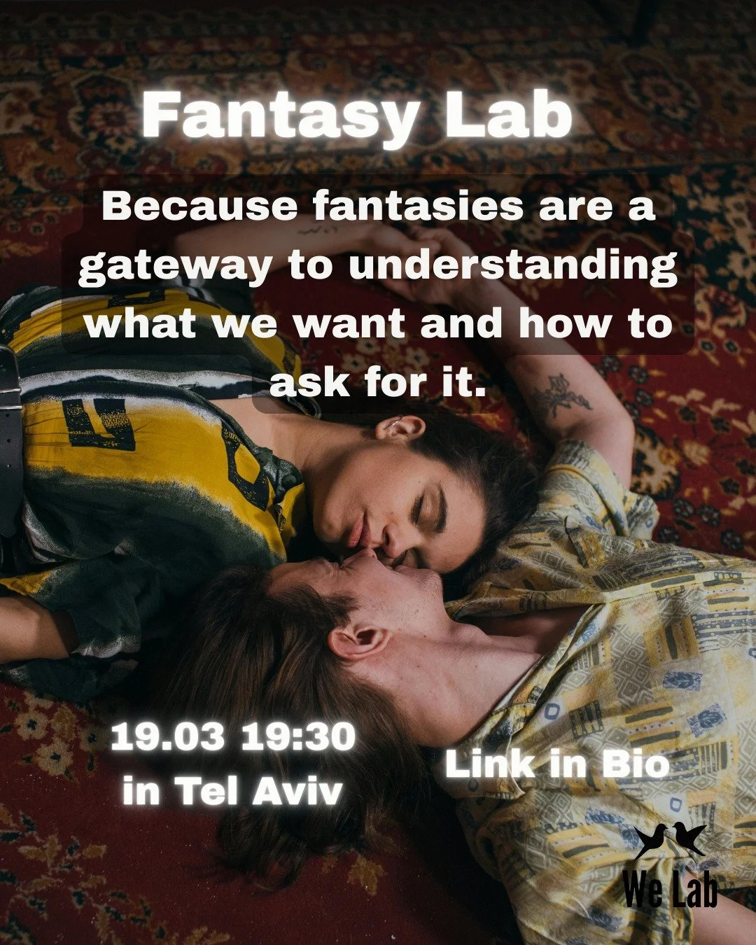 TL:DR - Thursday, March 19th at 7:30 PM in Tel Aviv - Fantasy Lab - An exciting new workshop. Come to sharpen your ability to identify what you want to experience in intimacy and how to get more of it 🧚🏼&zwj;♀️ Link and details in the bio - if the 