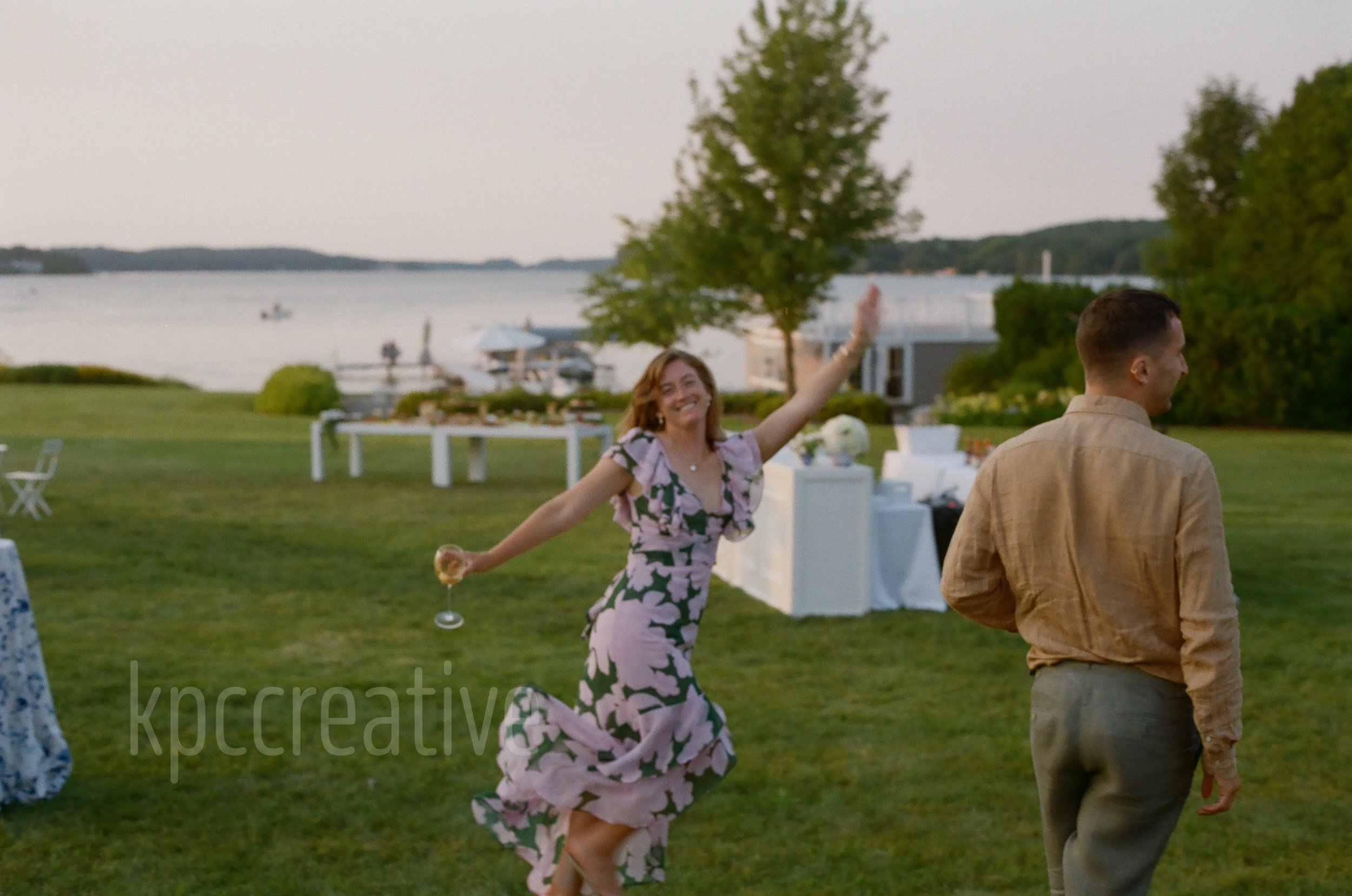 sarah running across the frame with delight