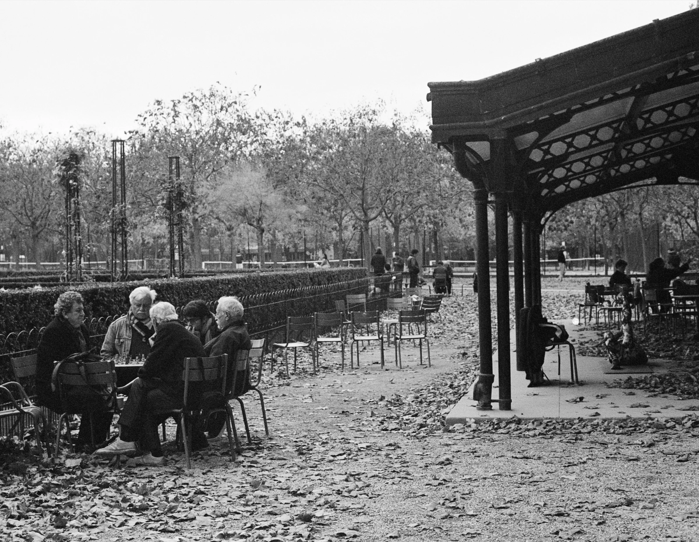 des hommes jouent aux échecs dans le jardin, paris