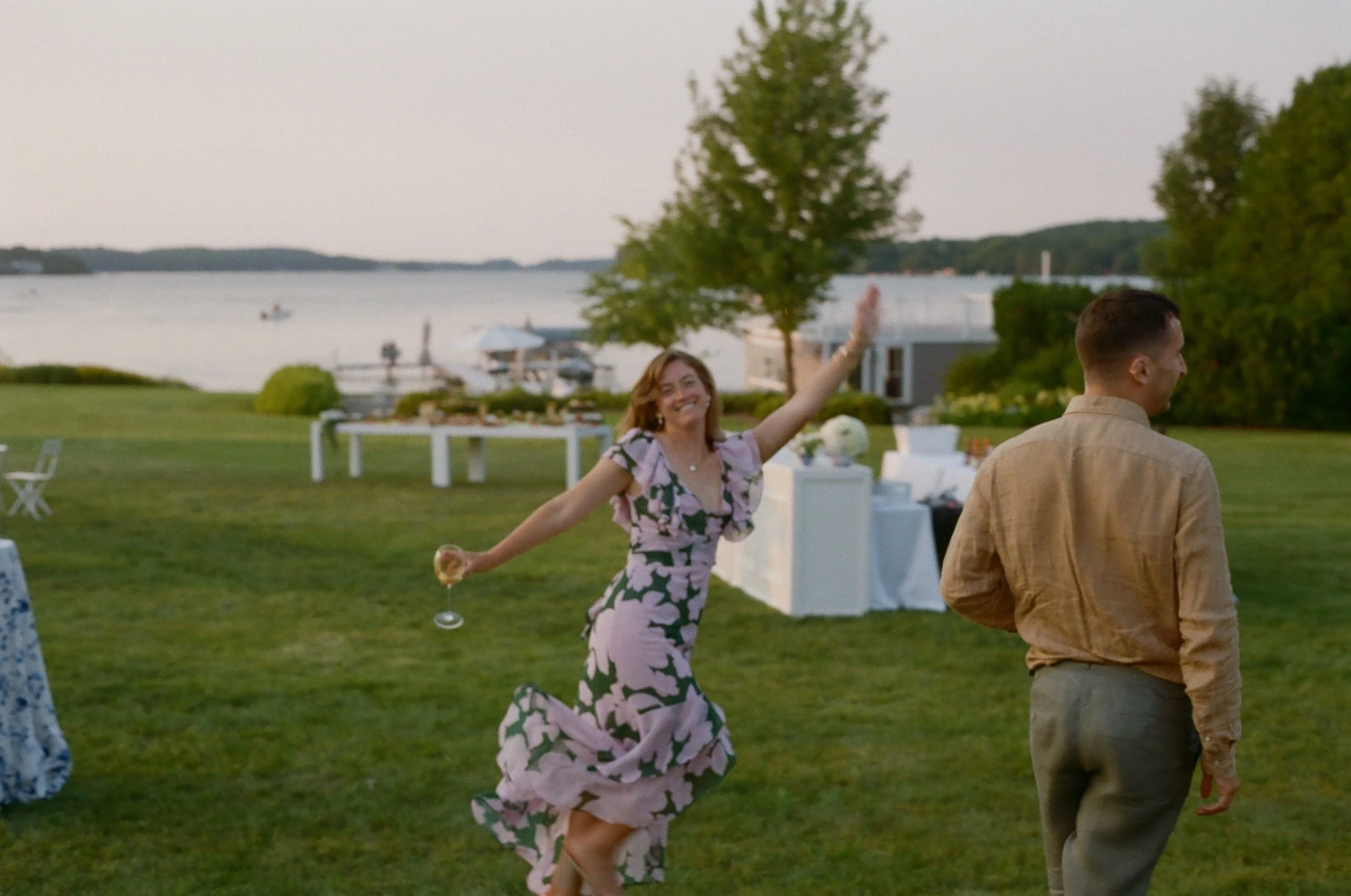 sarah running across the frame with delight