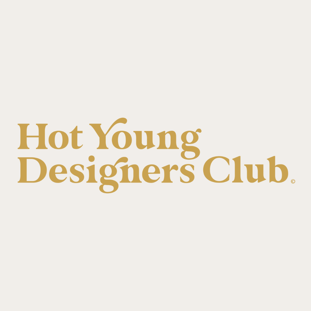 Logo for Hot Young Designers Club with gold-colored text on a light background