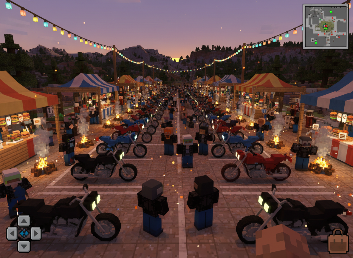 Firefly_Create a first-person Minecraft indie game scene set during the Sturgis Motorcycle Ra 349210.png