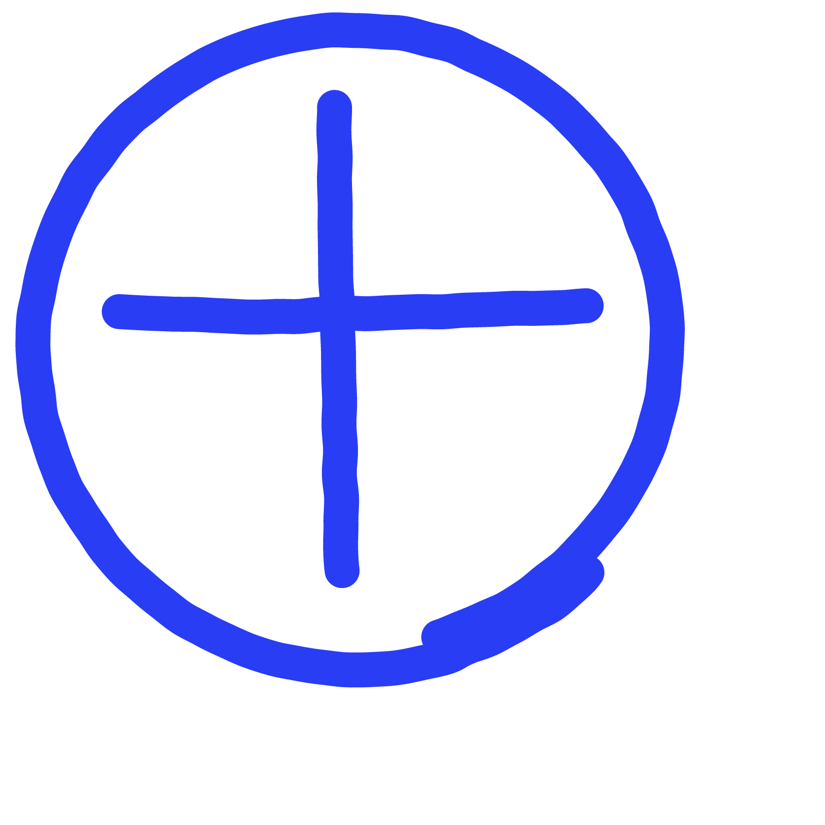 A blue circular outline with a plus inside