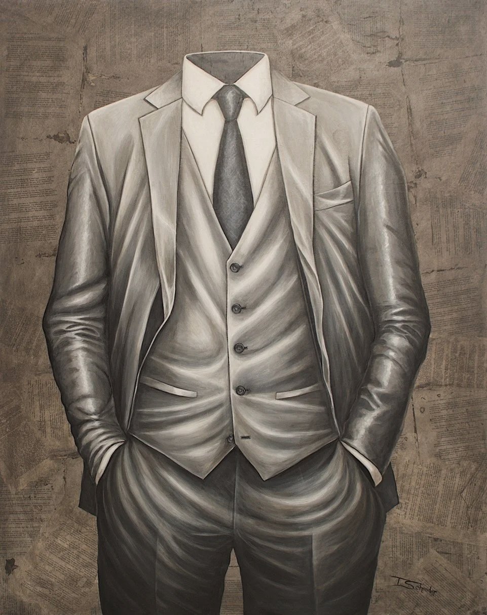 ""Well Dressed Silence" Acrylic on Vintage book pages. Canvas