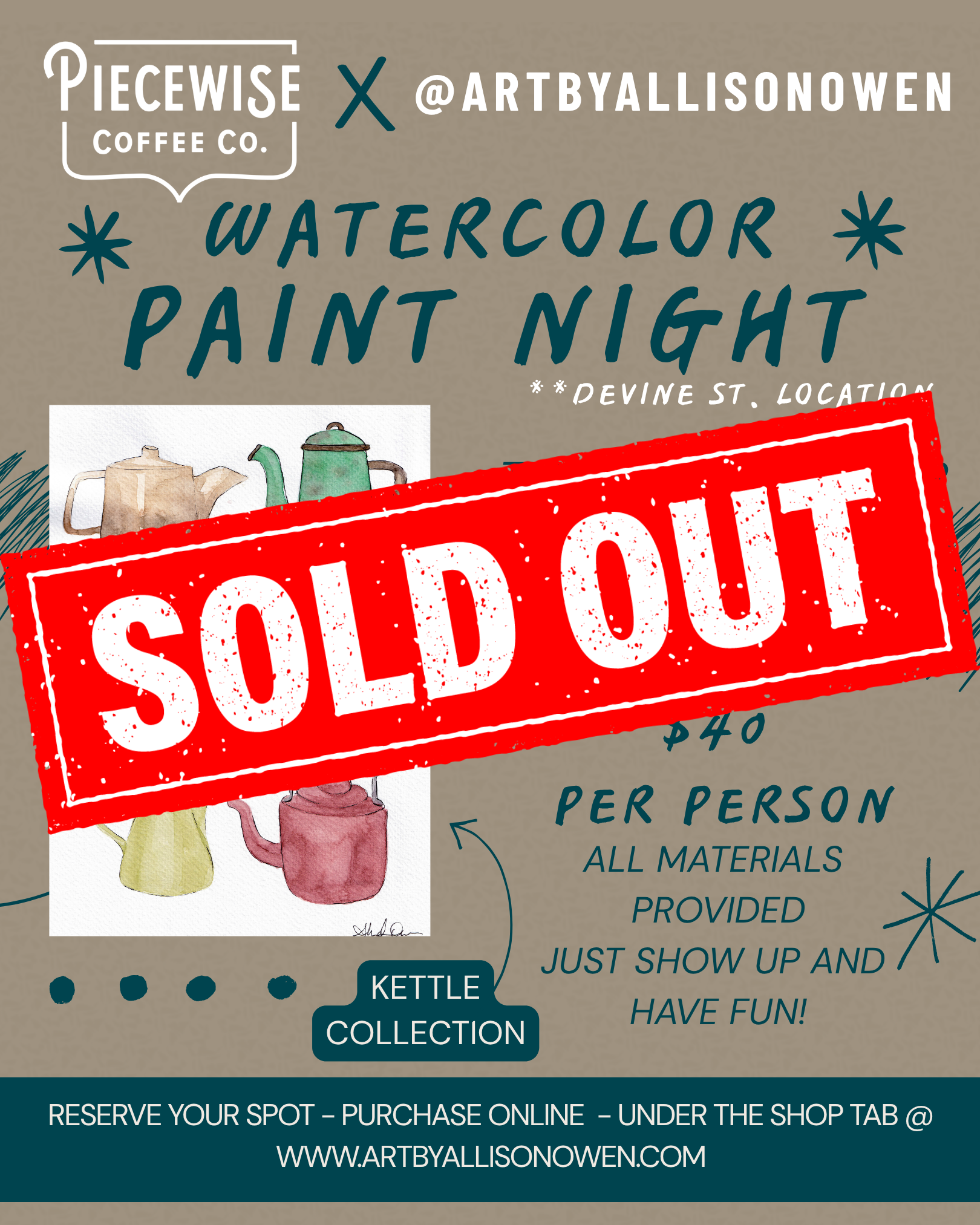 NOV 12TH | Watercolor Paint Night | Piecewise Coffee (Devine St.)