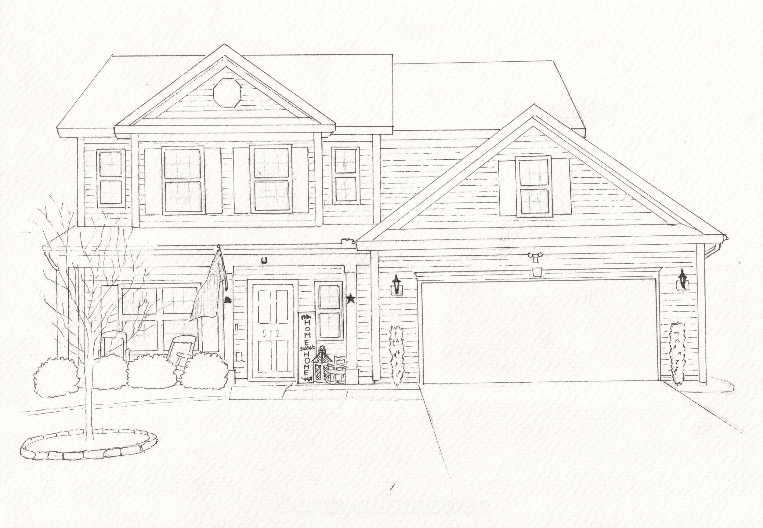 Custom watercolor home portrait in Lexington SC South Carolina house portrait watercolor commission